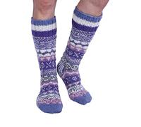 Pachamama Women 100% Wool Long Socks Handknitted Fair Isle Pattern Multicoloured Medium 4-7 Handmade Extra Warm