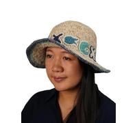 Pachamama Women Hemp Cotton Sun Hat Crocheted Wide Brim Beachcomber One Size Foldable Travel Holiday Beach Garden Floppy Handmade Fair Trade (UK, Alpha, One Size, Sea)
