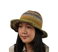 Pachamama Women Hemp Cotton Sun Hat Crocheted Wide Brim Stripe Multicoloured One Size Foldable Travel Holiday Beach Garden Floppy Handmade Fair Trade