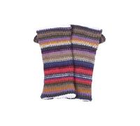 Pachamama Women Soft Wool Hand Wrist Warmers Sherpa Fleece Lined Handknitted Contemporary Stripe Multicoloured One-Size Handmade Thumbhole Thermal Extra Warm Fair Trade