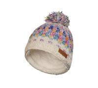 Pachamama Women Soft Wool Mohair Beanie Bobble Hat Sherpa Fleece Lined Handknitted Chequers Pastel Multicoloured One-Size Handmade Extra Warm Fair Trade (UK, Alpha, One Size, Oatmeal)