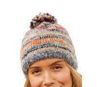 Pachamama Women Soft Wool Mohair Beanie Bobble Hat Sherpa Fleece Lined Handknitted Striped Multicoloured One-Size Handmade Extra Warm Fair Trade
