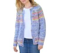 Pachamama Women Wool and Mohair Cardigan Handknitted Random Pastel Stripe Multicoloured Handmade Warm Pockets Buttoned Fair Trade (UK, Alpha, L, Regular, Regular, Sky Blue)