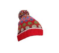 Pachamama Women Wool Beanie Bobble Hat Fleece Lined Handknitted Bright Spots Red One-Size Handmade Extra Warm Fair Trade