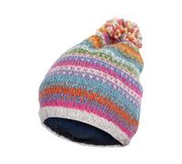 Pachamama Women Wool Beanie Bobble Hat Fleece Lined Handknitted Dots Stripes Multicoloured One-Size Handmade Extra Warm Fair Trade