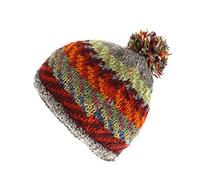 Pachamama Women Wool Beanie Bobble Hat Fleece Lined Handknitted Fairisle Chevron Multicoloured One-Size Handmade Extra Warm Fair Trade
