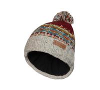 Pachamama Women Wool Beanie Bobble Hat Fleece Lined Roll Back Handknitted Traditional Fairisle Colourful One-Size Handmade Extra Warm Fair Trade (UK, Alpha, One Size, Burgundy)
