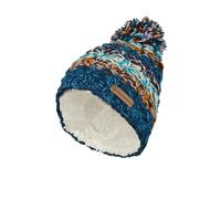 Pachamama Women Wool Beanie Bobble Hat Sherpa Fleece Lined Handknitted Blue Multicoloured One-Size Handmade Extra Warm Fair Trade