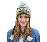 Pachamama Women Wool Bobble Beanie Hat Ear Flaps Fleece Lined Handknitted Cute Sheep Design Multicoloured One Size Handmade Extra Warm Fair Trade