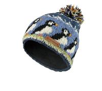 Pachamama Women Wool Bobble Beanie Hat Fleece Lined Handknitted Puffin Multicoloured One-Size Handmade Extra Warm Fair Trade
