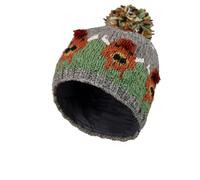 Pachamama Women Wool Bobble Beanie Hat Handknitted Highland Cow Design Multicoloured One Size Handmade Extra Warm Fair Trade