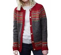 Pachamama Women Wool Buttoned Cardigan Handknitted Diamond Fairisle Classic Handmade Extra Warm Fair Trade (UK, Alpha, S, Regular, Regular, Burgundy)