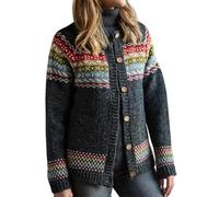 Pachamama Women Wool Cardigan Fine Handknit Fair Isle Nordic Colourful Handmade Warm Buttoned Fair Trade (UK, Alpha, M, Regular, Regular, Charcoal)