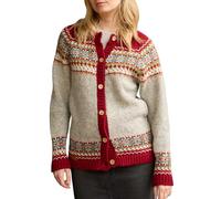 Pachamama Women Wool Cardigan Fine Handknit Modern Fair Isle Colourful Handmade Warm Buttoned Fair Trade (UK, Alpha, L, Regular, Regular, Burgundy)