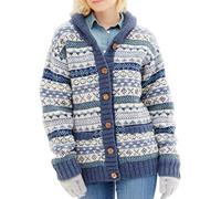 Pachamama Women Wool Cardigan Handknitted Classic Fair Isle Blue Multicoloured Handmade Thick Warm Pockets Buttoned Fair Trade (UK, Alpha, L, Regular, Regular, Blue)