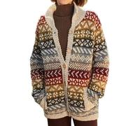 Pachamama Women Wool Cardigan Handknitted Fair Isle Nordic Oatmeal Colourful Handmade Thick Warm Pockets Buttoned Fair Trade (UK, Alpha, S, Regular, Regular, Oatmeal)