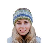 Pachamama Women Wool Ear Warmer Headband Fleece Lined Handknitted Fairisle Multicoloured One-Size Handmade Fair Trade (Olive, One size)