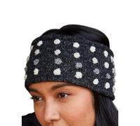 Pachamama Women Wool Ear Warmer Headband Fleece Lined Handknitted Roses Spots Embroidered Multicoloured One-Size Handmade Fair Trade (Charcoal, Wool)