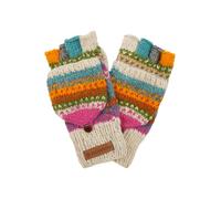Pachamama Women Wool Fingerless Glove Mittens Handknitted Dots Stripes Multicoloured One-Size Handmade Extra Warm Fair Trade