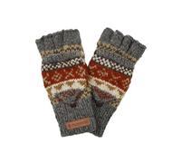 Pachamama Women Wool Fingerless Glove Mittens Handknitted Fair Isle Multicoloured One-Size Handmade Extra Warm Fair Trade (Grey)