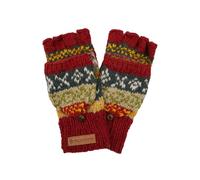 Pachamama Women Wool Fingerless Glove Mittens Handknitted Fair Isle Multicoloured One-Size Handmade Extra Warm Fair Trade (Rust)