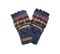 Pachamama Women Wool Fingerless Glove Mittens Handknitted Traditional Fairisle Colourful One-Size Handmade Extra Warm Fair Trade (Denim, One Size)