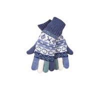 Pachamama Women Wool Gloves Handknitted Fairisle Multicoloured One-Size Handmade Extra Warm Fair Trade (Wool, Denim)