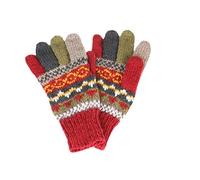 Pachamama Women Wool Gloves Handknitted Fairisle Rust Multicoloured One-Size Handmade Extra Warm Fair Trade