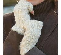 Pachamama Women Wool Hand Wrist Warmers Fleece Lined Cable Handknitted Plain One-Size Handmade Extra Warm Fair Trade (Cream, One Size)