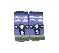 Pachamama Women Wool Hand Wrist Warmers Fleece Lined Handknitted Dairy Cow Multicoloured One-Size Handmade Extra Warm Fair Trade