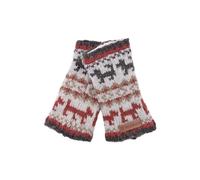 Pachamama Women Wool Hand Wrist Warmers Fleece Lined Handknitted Dog Walk Pattern Beige One-Size Handmade Thermal Extra Warm Fair Trade