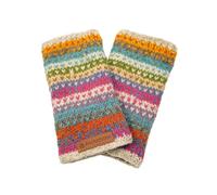 Pachamama Women Wool Hand Wrist Warmers Fleece Lined Handknitted Dots Stripes Multicoloured One-Size Handmade Extra Warm Fair Trade