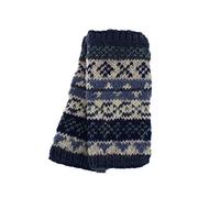 Pachamama Women Wool Hand Wrist Warmers Fleece Lined Handknitted Fairisle Pattern Multicoloured One-Size Handmade Extra Warm Fair Trade (Denim, One Size)