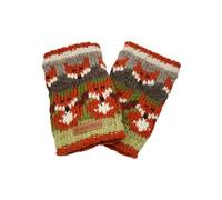 Pachamama Women Wool Hand Wrist Warmers Fleece Lined Handknitted Fox Multicoloured One-Size Handmade Extra Warm Fair Trade