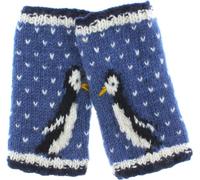 Pachamama Women Wool Hand Wrist Warmers Fleece Lined Handknitted Penguins Blue One-Size Handmade Extra Warm Fair Trade