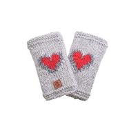 Pachamama Women Wool Hand Wrist Warmers Fleece Lined Handknitted Red Heart Pattern Oatmeal One-Size Handmade Extra Warm Fair Trade