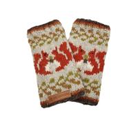 Pachamama Women Wool Hand Wrist Warmers Fleece Lined Handknitted Red Squirrel Pattern Grey One-Size Handmade Thermal Extra Warm Fair Trade