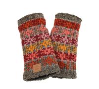 Pachamama Women Wool Hand Wrist Warmers Fleece Lined Handknitted Stars Grey Multicoloured One-Size Handmade Extra Warm Fair Trade