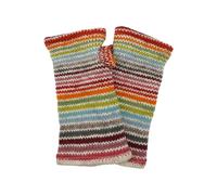Pachamama Women Wool Hand Wrist Warmers Fleece Lined Handknitted Stripe Multicoloured One-Size Handmade Thumbhole Thermal Extra Warm Fair Trade