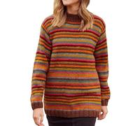 Pachamama Women Wool Jumper Handknitted Brown Striped Multicoloured Handmade Thick Warm Pullover Sweater Fair Trade (UK, Alpha, S, Regular, Regular, Brown)