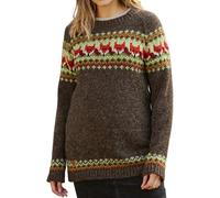 Pachamama Women Wool Jumper Handknitted Fox Design Brown Multicoloured Handmade Thick Warm Pullover Sweater Fair Trade (UK, Alpha, L, Regular, Regular, Brown)