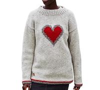 Pachamama Women Wool Jumper Handknitted Red Heart Pattern Oatmeal Handmade Extra Warm Sweater Fair Trade (as8, Alpha, s, Regular, Regular)