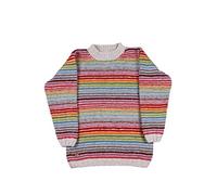 Pachamama Women Wool Jumper Handknitted Stripe Multicoloured Handmade Extra Warm Sweater Fair Trade (Med UK 12-14)