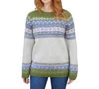 Pachamama Women Wool Jumper Handknitted Traditional Individual Fair Isle Pattern Handmade Thick Warm Pullover Sweater Fair Trade (UK, Alpha, L, Regular, Regular, Olive)