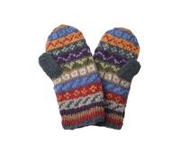 Pachamama Women Wool Mittens Fleece Lined Handknitted Fairisle Green Multicoloured One-Size Handmade Extra Warm Fair Trade