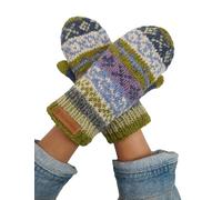 Pachamama Women Wool Mittens Fleece Lined Handknitted Fairisle Multicoloured One-Size Handmade Extra Warm Fair Trade (Wool, Olive)