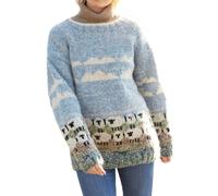 Pachamama Women Wool/Mohair Jumper Handknitted Sheep Design Blue Handmade Warm Sweater Fair Trade (UK, Alpha, M, Regular, Regular)