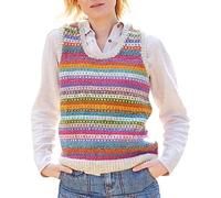 Pachamama Women Wool Tank Top Handknitted Dots Stripes Multicoloured Handmade Extra Warm Sleeveless Jumper Fair Trade (as8, Alpha, s, Regular, Regular)