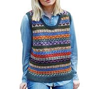 Pachamama Women Wool Tank Top Handknitted Fair Isle Multicoloured Handmade Extra Warm Sleeveless Jumper Fair Trade (as8, Alpha, s, Regular, Regular)