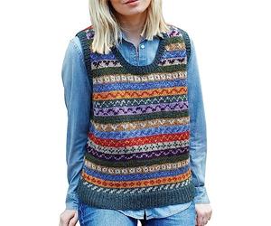 Pachamama Women Wool Tank Top Handknitted Fair Isle Multicoloured Handmade Extra Warm Sleeveless Jumper Fair Trade (as8, Alpha, l, Regular, Regular)